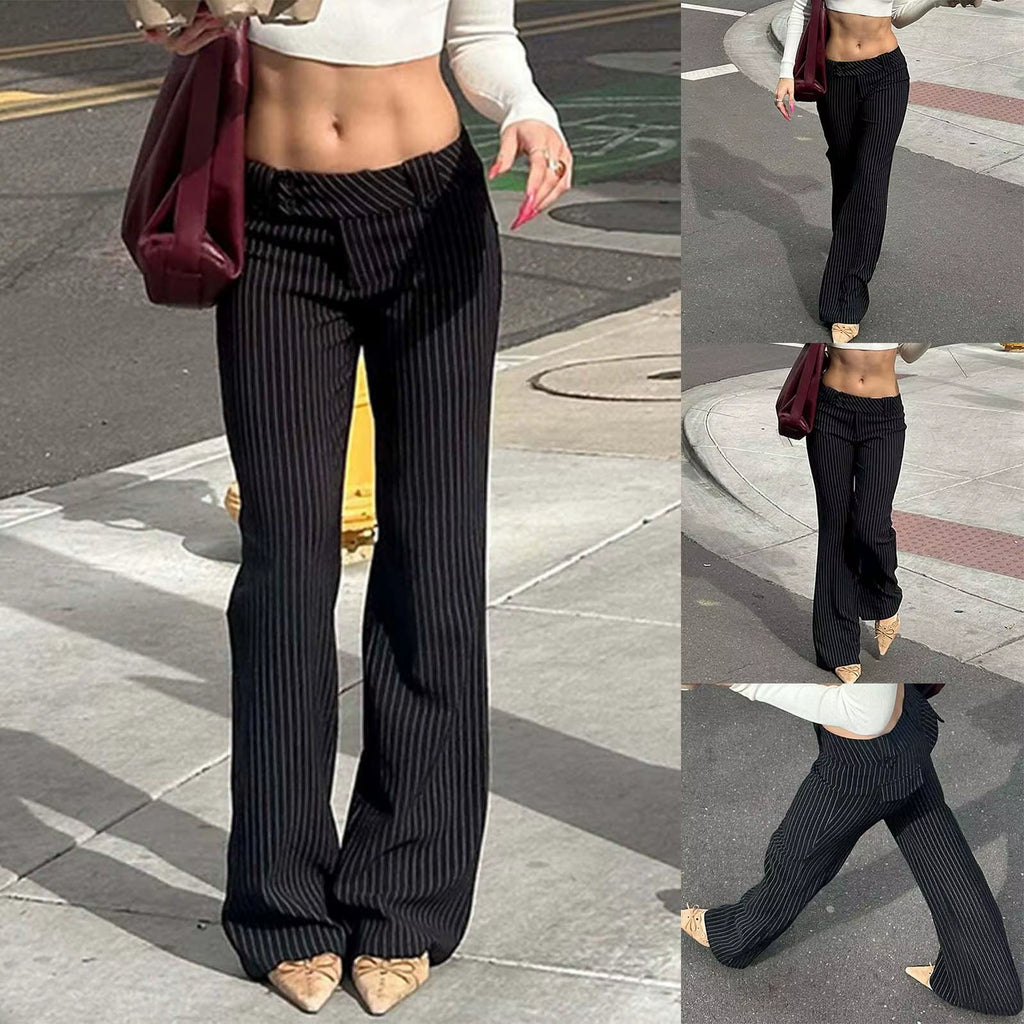 Trousers Striped Slim Fit Fashion Pants Low Rise Form Fitting Street Style