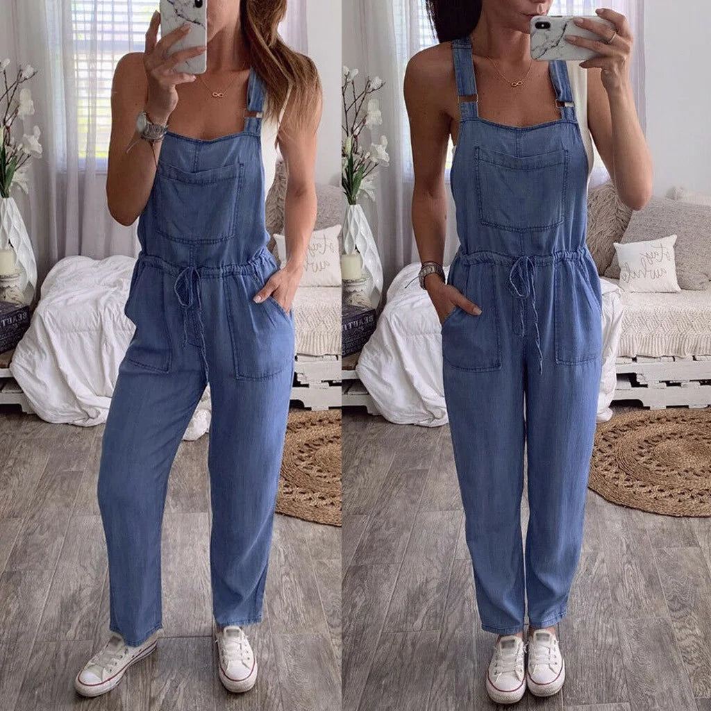 Pants for Women Jeans Fashion Back to School Women One-Piece Jumpsuits Overalls Denim Jeans Bib Trousers Long Pants Dungarees Blue
