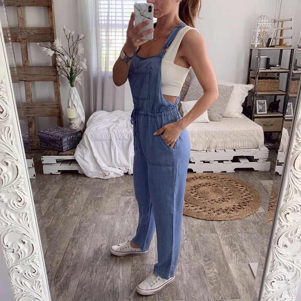 Pants for Women Jeans Fashion Back to School Women One-Piece Jumpsuits Overalls Denim Jeans Bib Trousers Long Pants Dungarees Blue