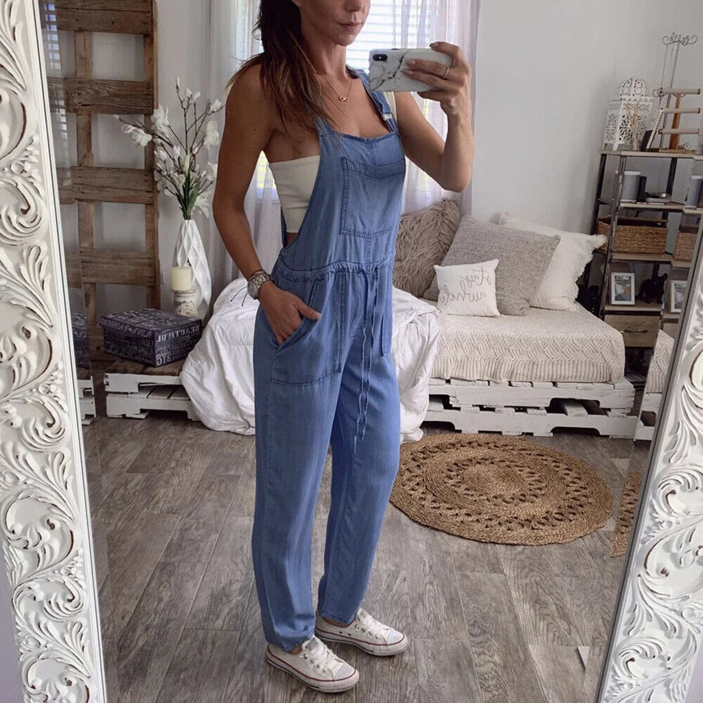 Pants for Women Jeans Fashion Back to School Women One-Piece Jumpsuits Overalls Denim Jeans Bib Trousers Long Pants Dungarees Blue