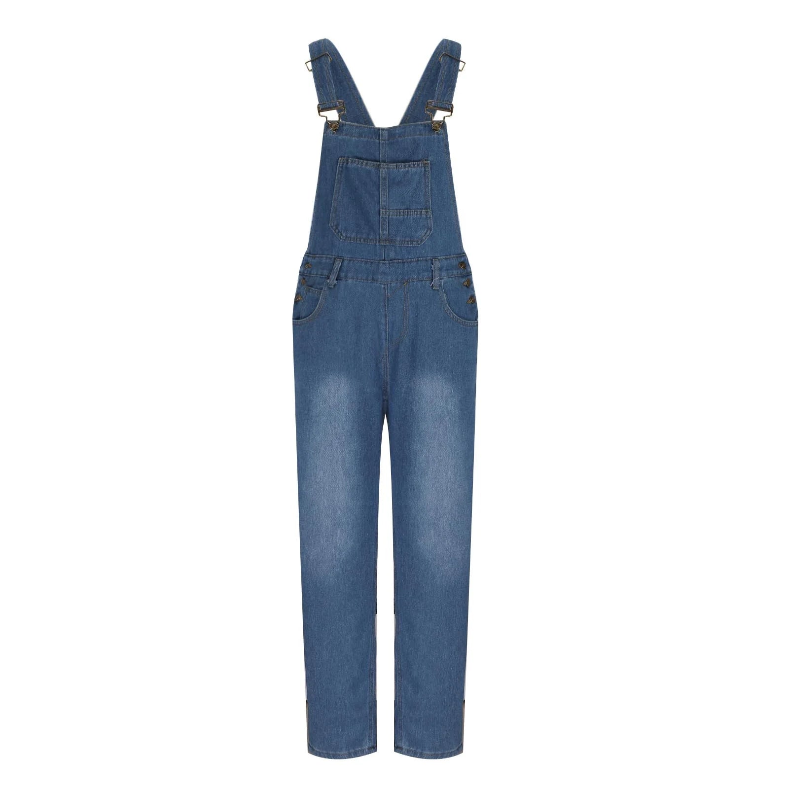2024 Women'S Overalls Loose Fit Ladies Jeans Summer Solid Color Fashion Baggy Suspenders Button Jumpsuit Casual Sleeveless Wide Long Bib Leg Rompers with Pockets Dark Blue M