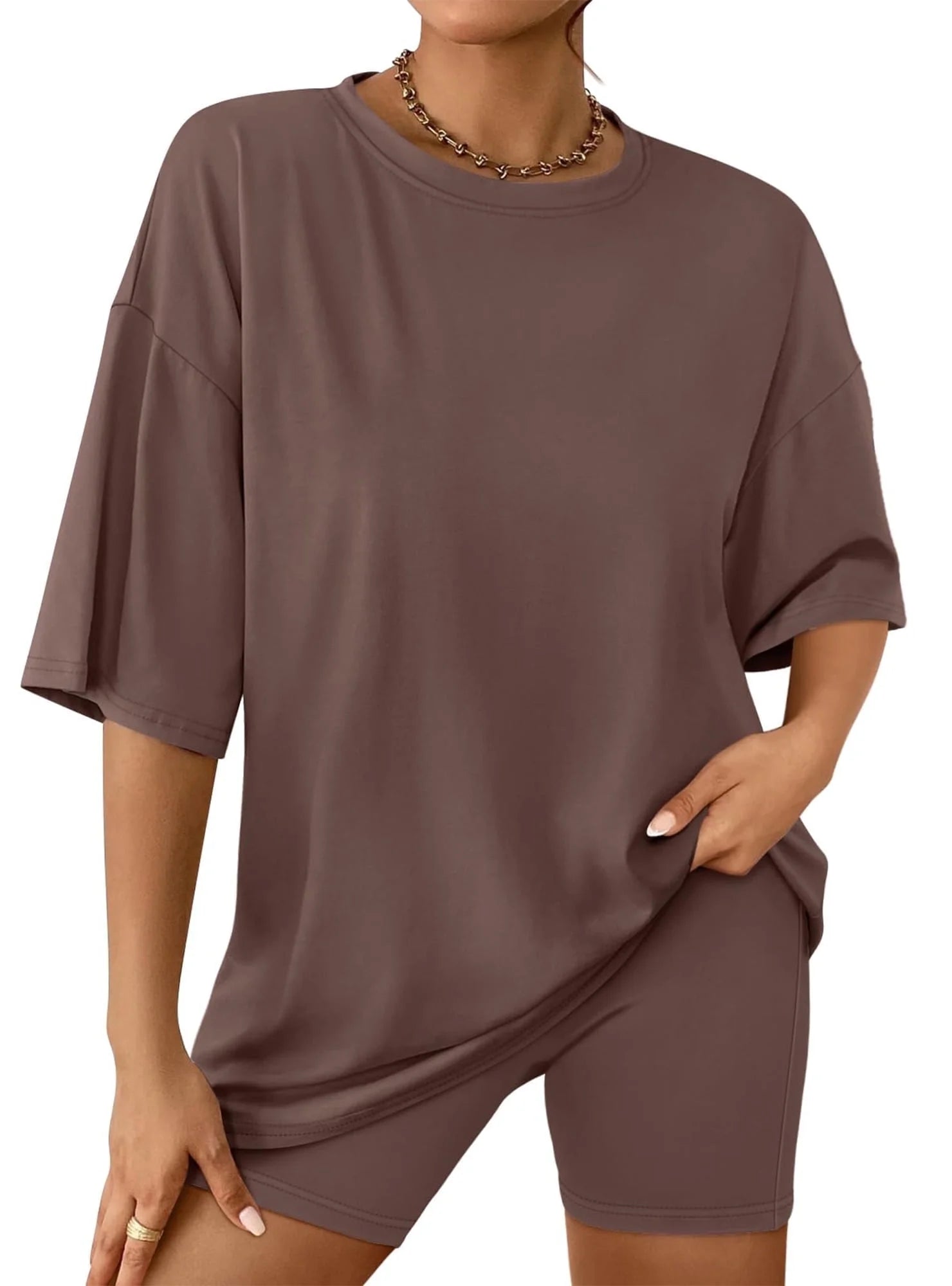 2 Piece Outfit for Women Lounge Sets Oversized Tshirts Matching Biker Short Summer Clothing