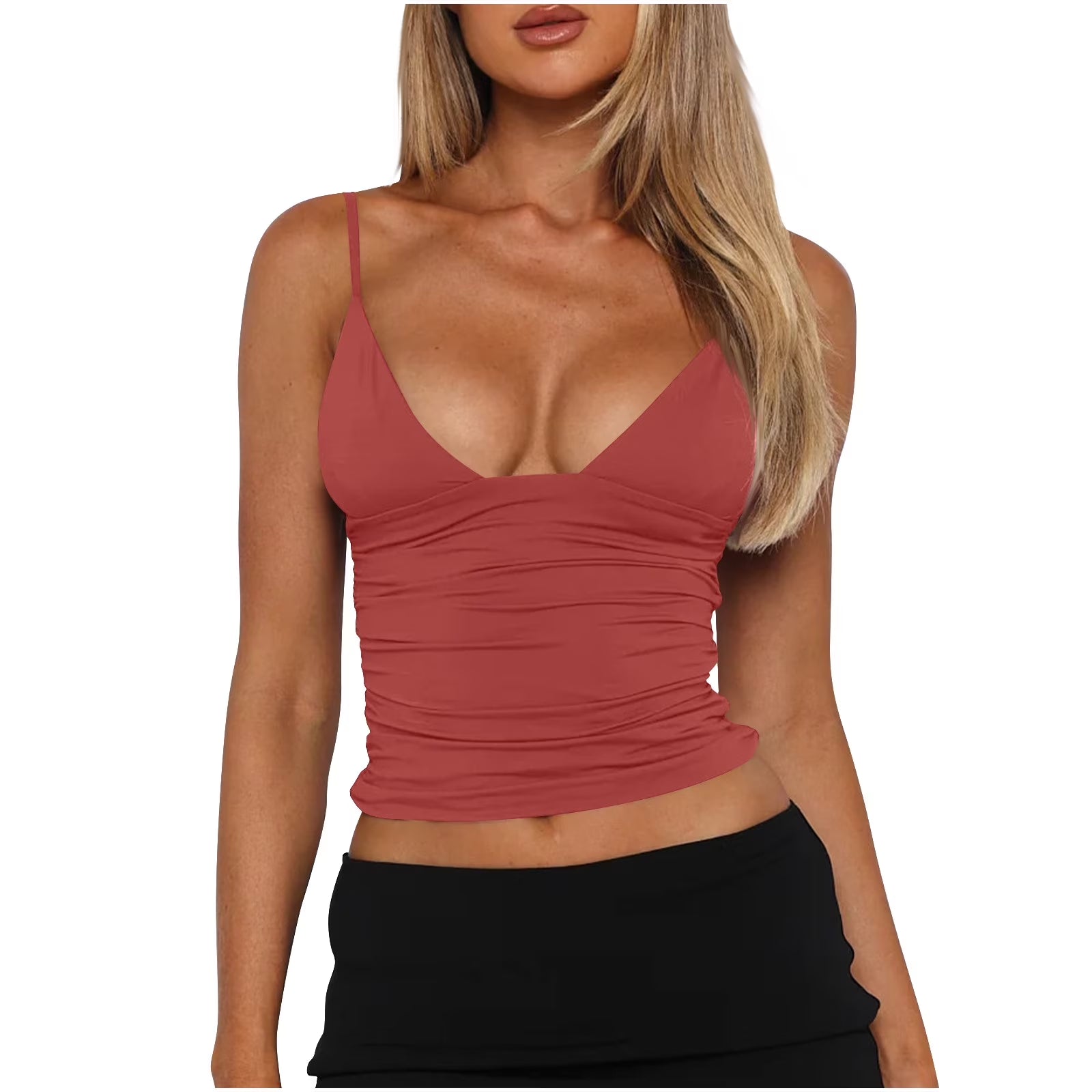 Sexy Tank Tops for Women Deep V Neck Ruched Slim Ladies Going Out Tops Shirts Camisole