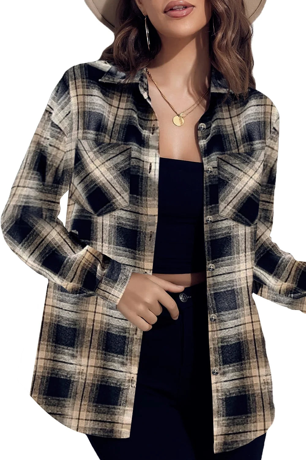 Plaid Shirt for Women Oversized Flannel Long Sleeve Shirts Casual Button down Blouse Tops with Pockets